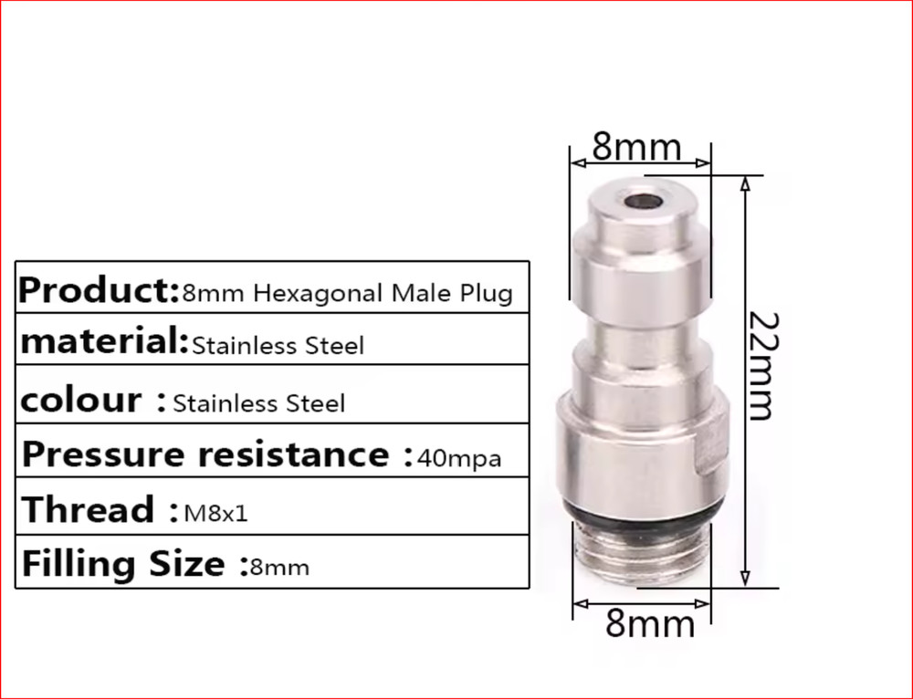 2PCS 8mm Quick Plug Coupler M8x1 Thread Adapter PCP Air Refilling Quick Fittings