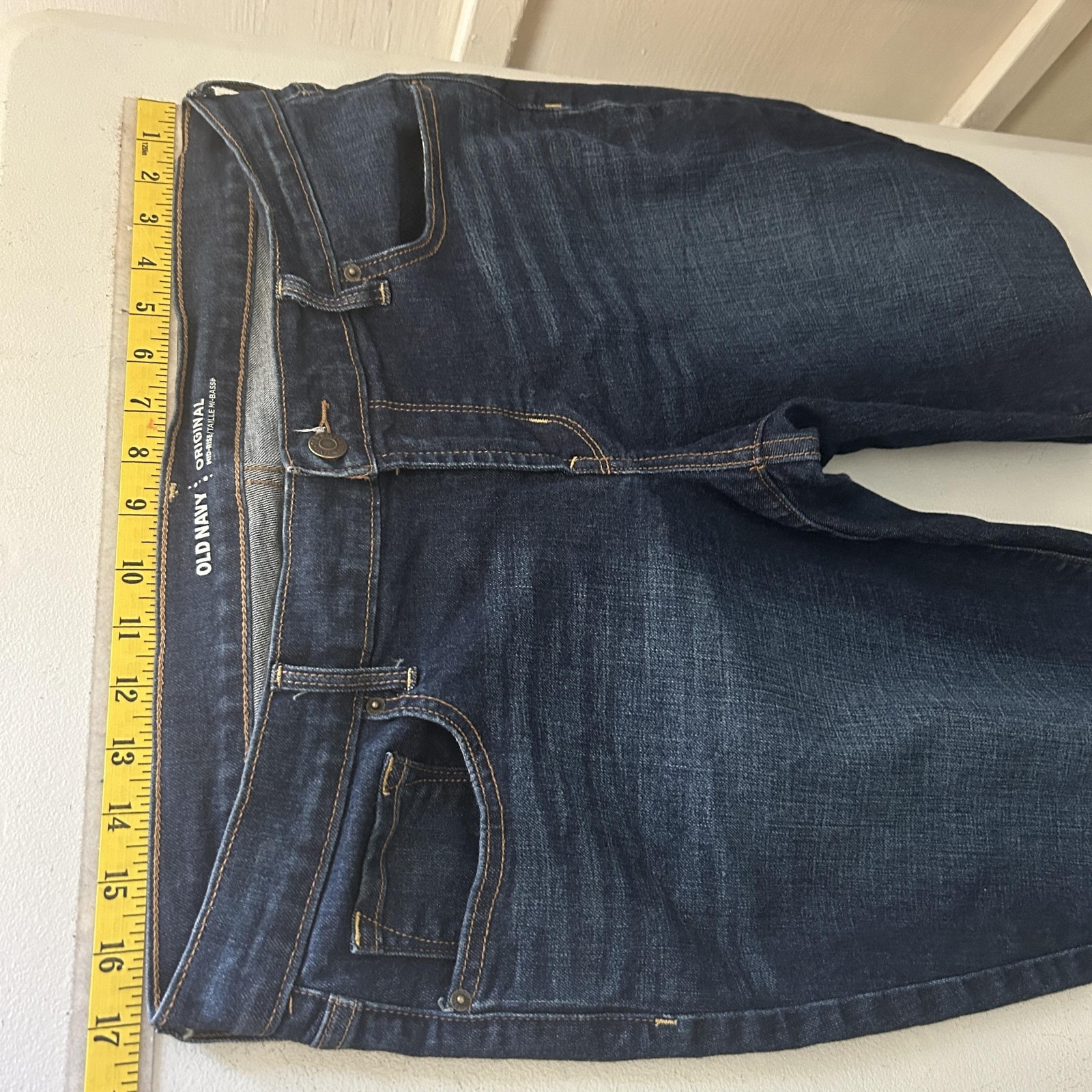 Old Navy Original Straight Jeans Womens 12 Blue Dark Wash Mid Rise Stretch