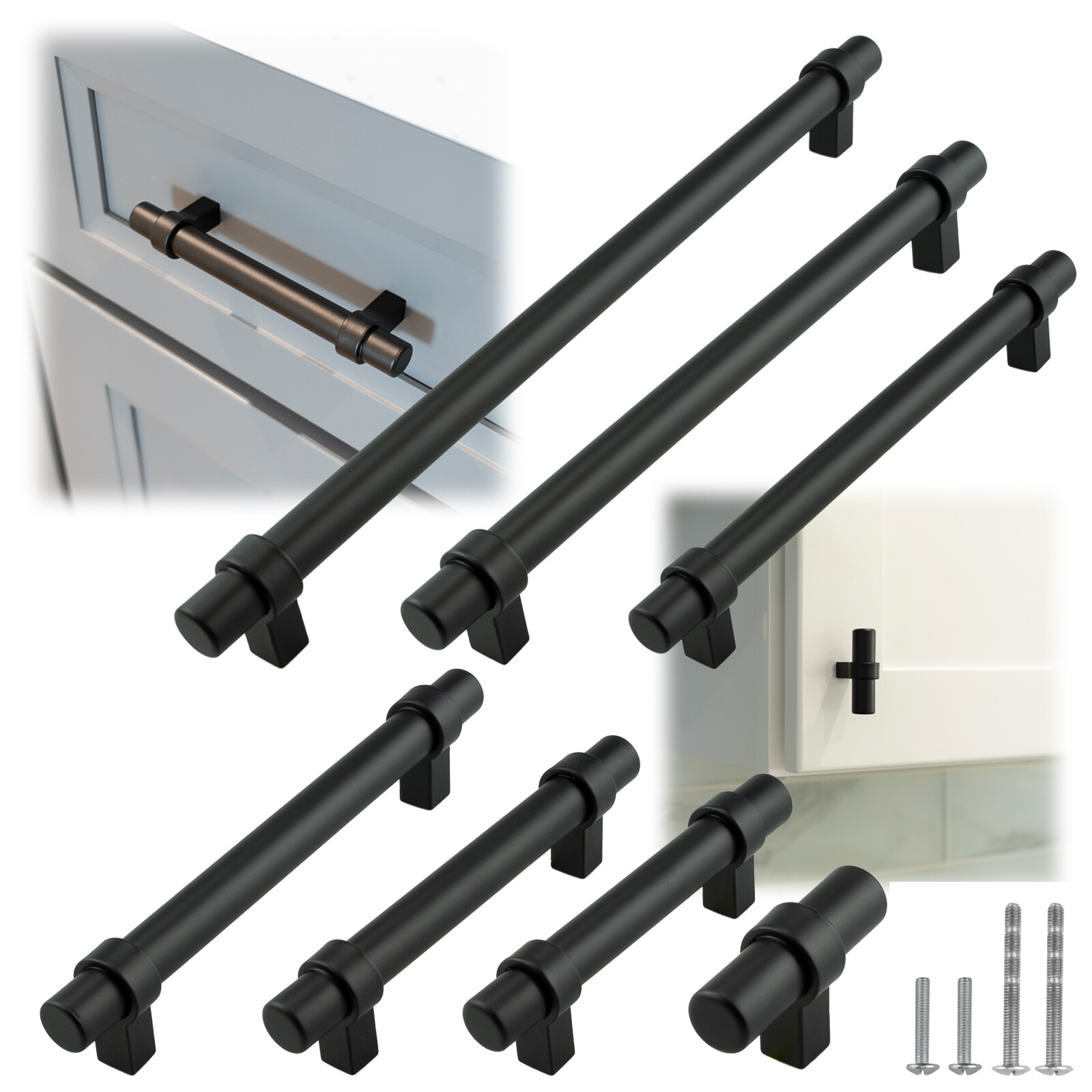 Black Modern Cabinet Handles T Bar Pulls Kitchen Drawer Hardware Stainless Steel