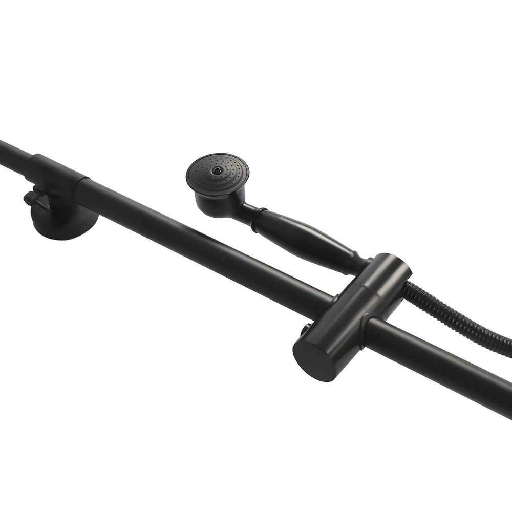 59" Wall Mount Matte Black Shower Faucet Set Hand Shower Double Knobs Unit