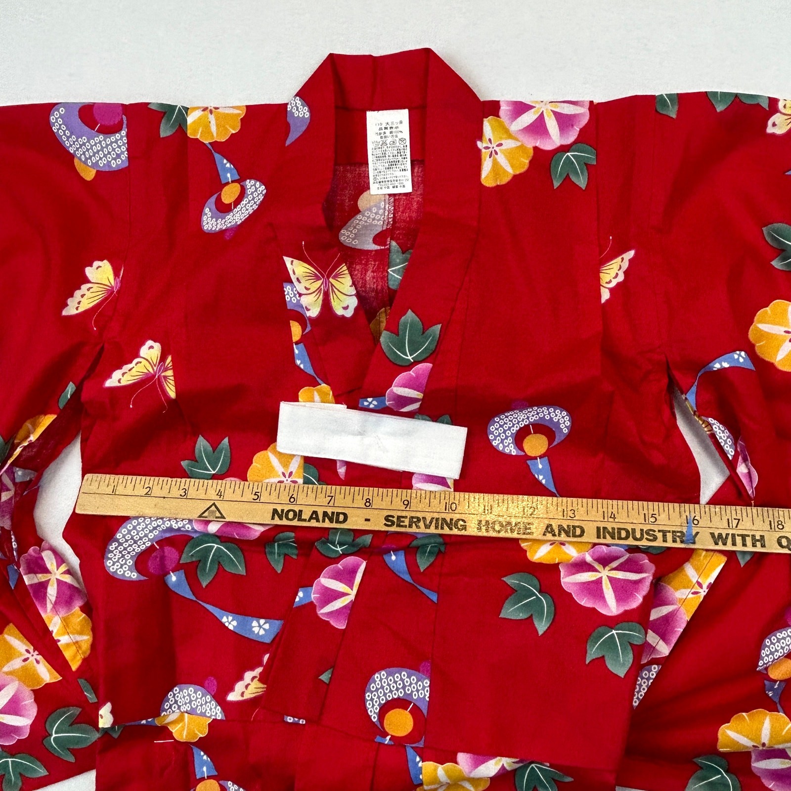 Japanese Summer Yukata Kimono Girls 32”L Red Floral Butterfly New 100% Cotton