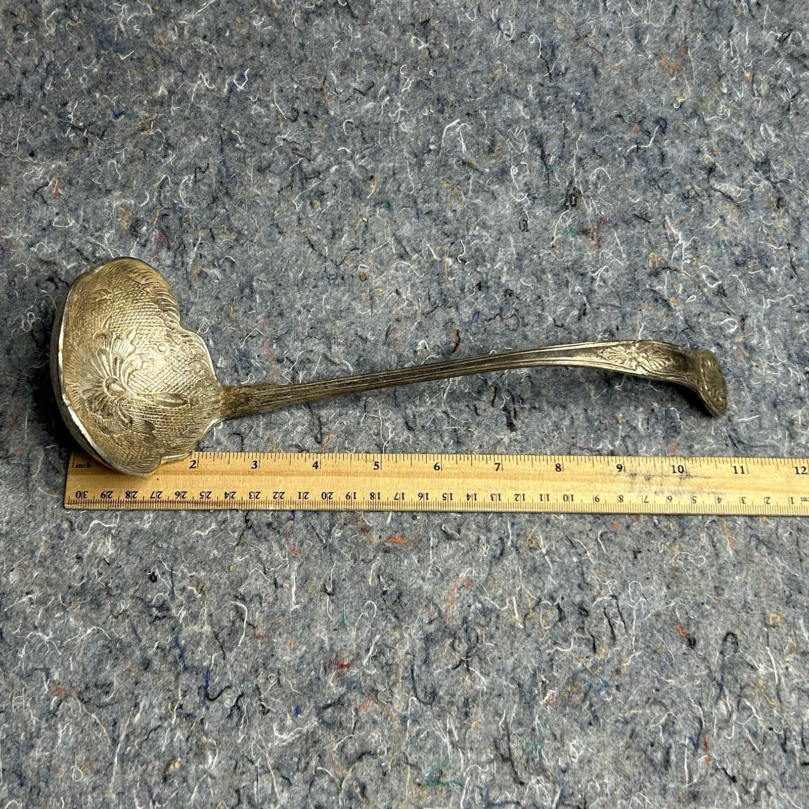 Vintage Ornate Soup Ladle Floral Pattern Silverplate Serving Spoon