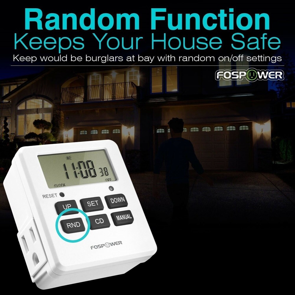 Digital Electric Programmable Dual Outlet Plug Kitchen Clock Timer Switch 7Day
