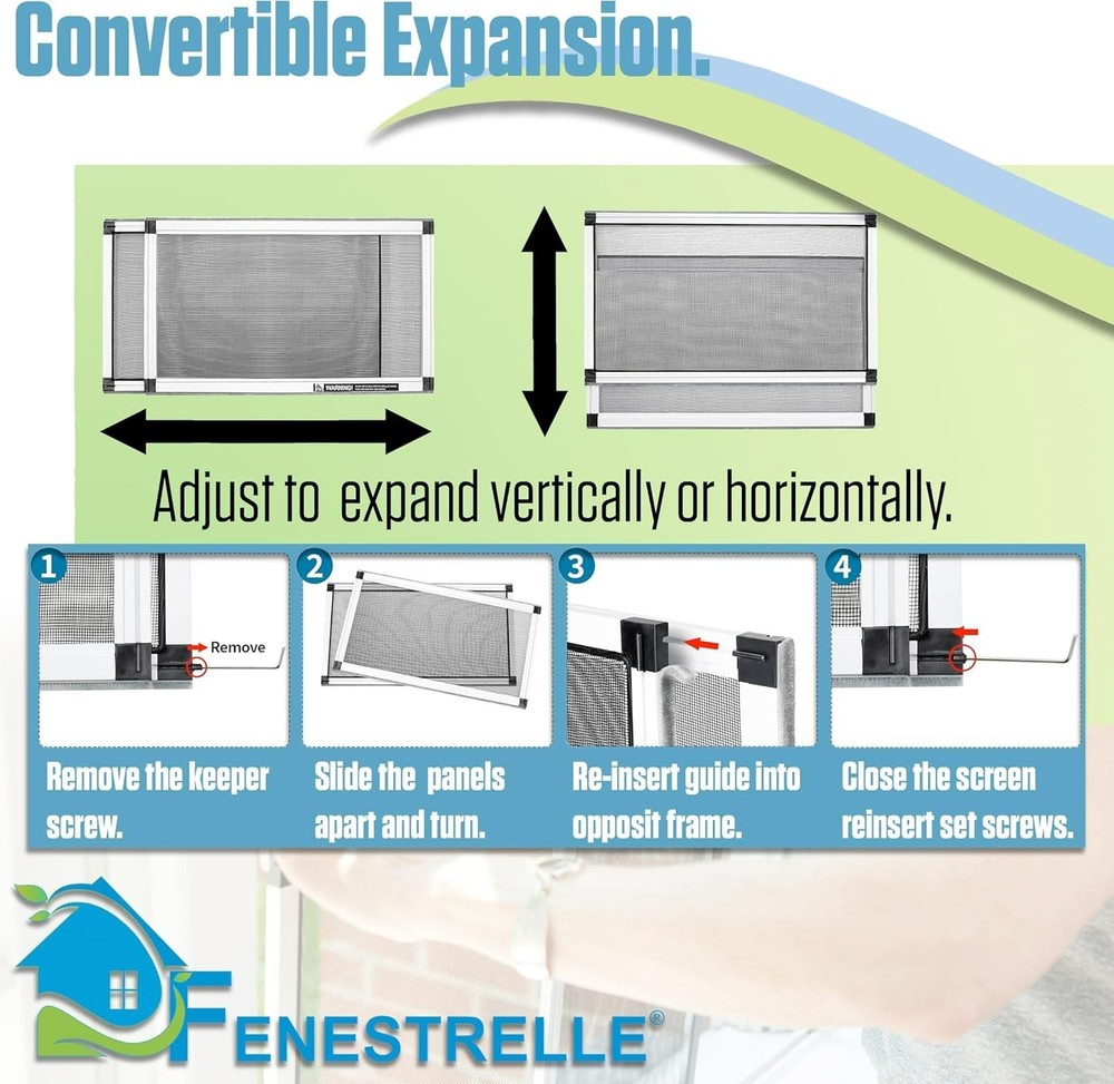 Expandable Window Screen 15" H × 21"-40" W, Adjustable, Flame Resistant, 2 Pack