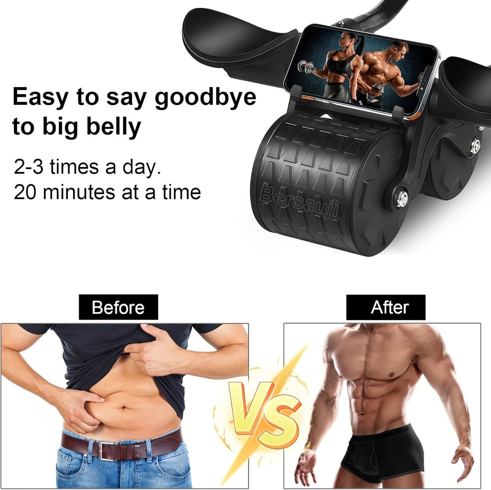 2026 Upgraded Ab Roller Wheel with Knee Mat &Timer - Automatic Rebound Abdominal