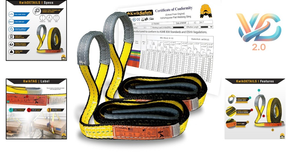 Mighty Sumo 1x4’ Poly Web Sling 2 Pack Heavy Duty Load Capacity 6400lbs