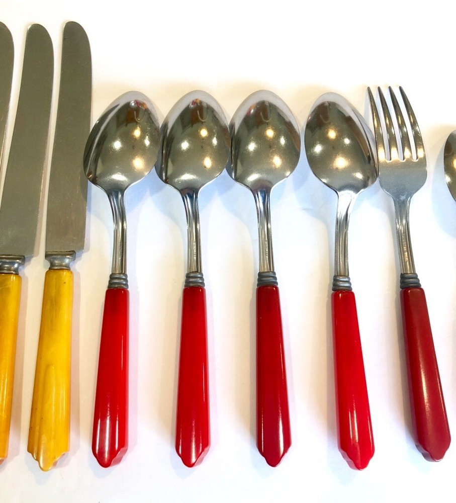 Bakelite Catalin 15 pc Partial Set Multicolor Flatware 1930's #4