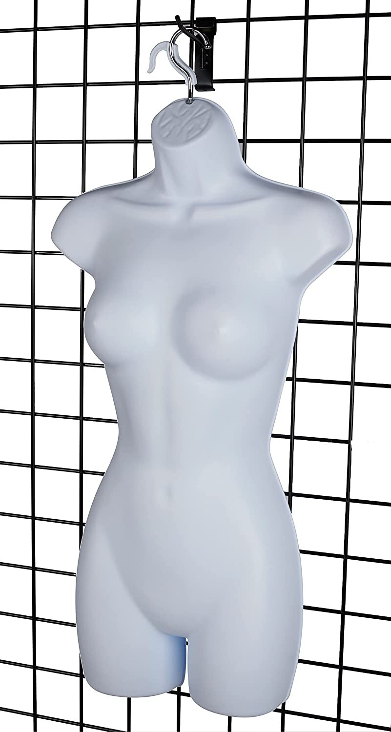 Clothing Form Hanging Female Display Torso Fits 5 to 10 Mannequin White Hollow