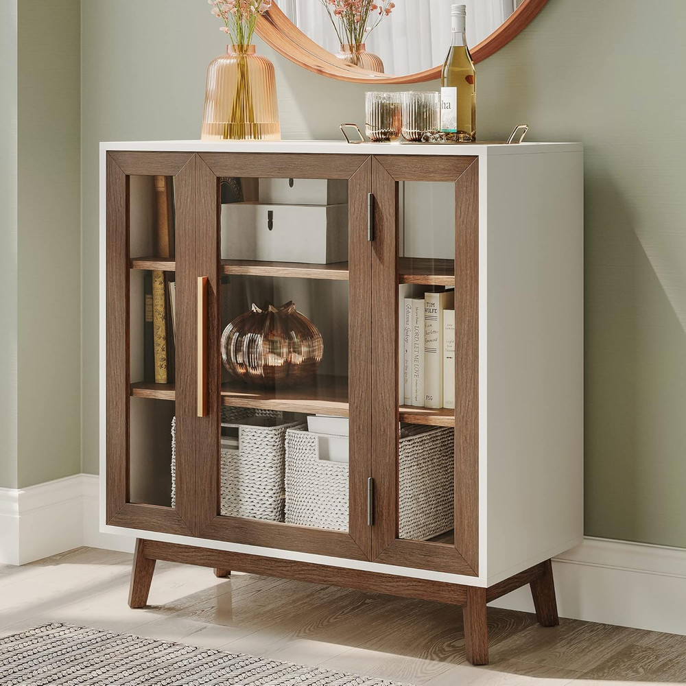 Modern Curio Cabinet, 3-Tiers Console Table, Brown, 31 Inch