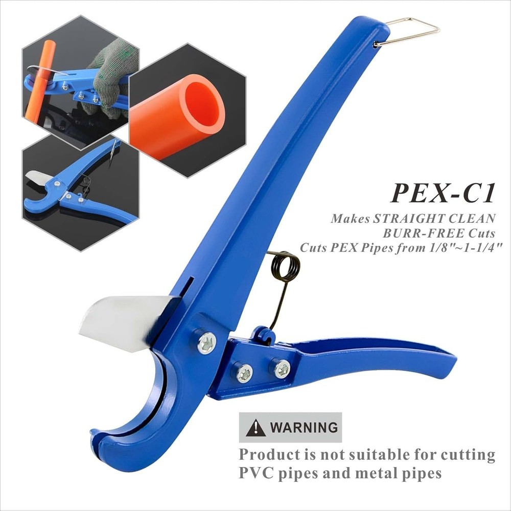 Universal PEX Clamp Cinch & Crimping Tool with Pipe Cutter