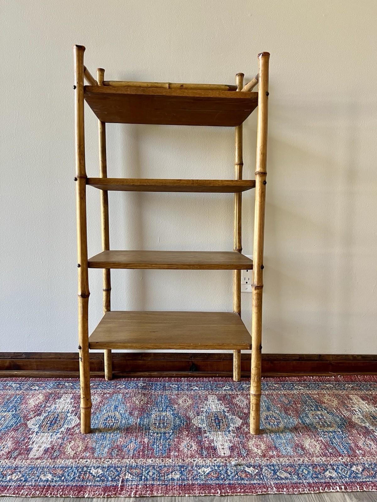 Antique Bamboo & Oak Etagere Curio Plant Fern Stand Book Shelf