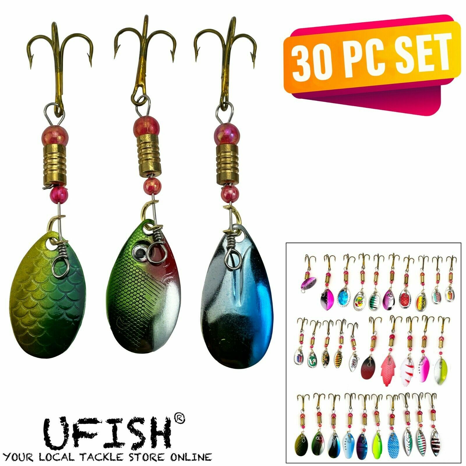UFISH - Salmon Trout Bluegill Spinners, Trout Spoon Lures, Trout baits set of 30