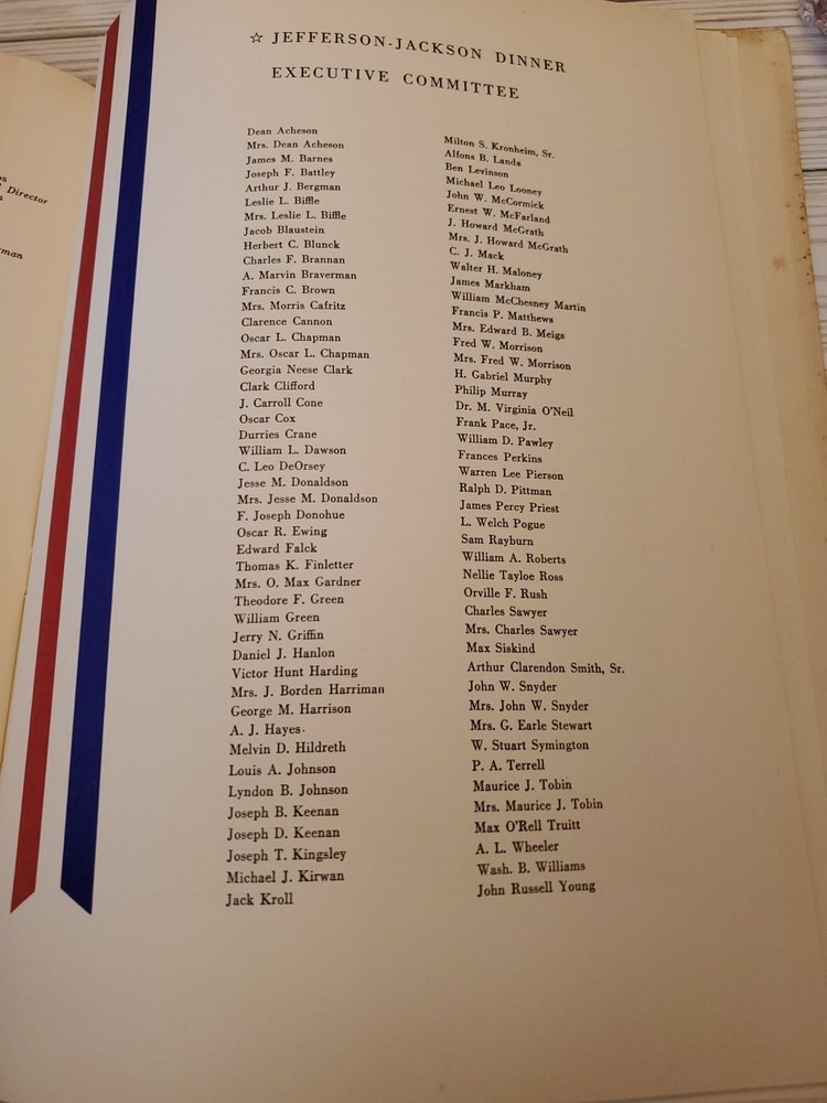 1951 Jefferson Jackson Dinner Program Includes Menu Democratic Fundraiser RARE A