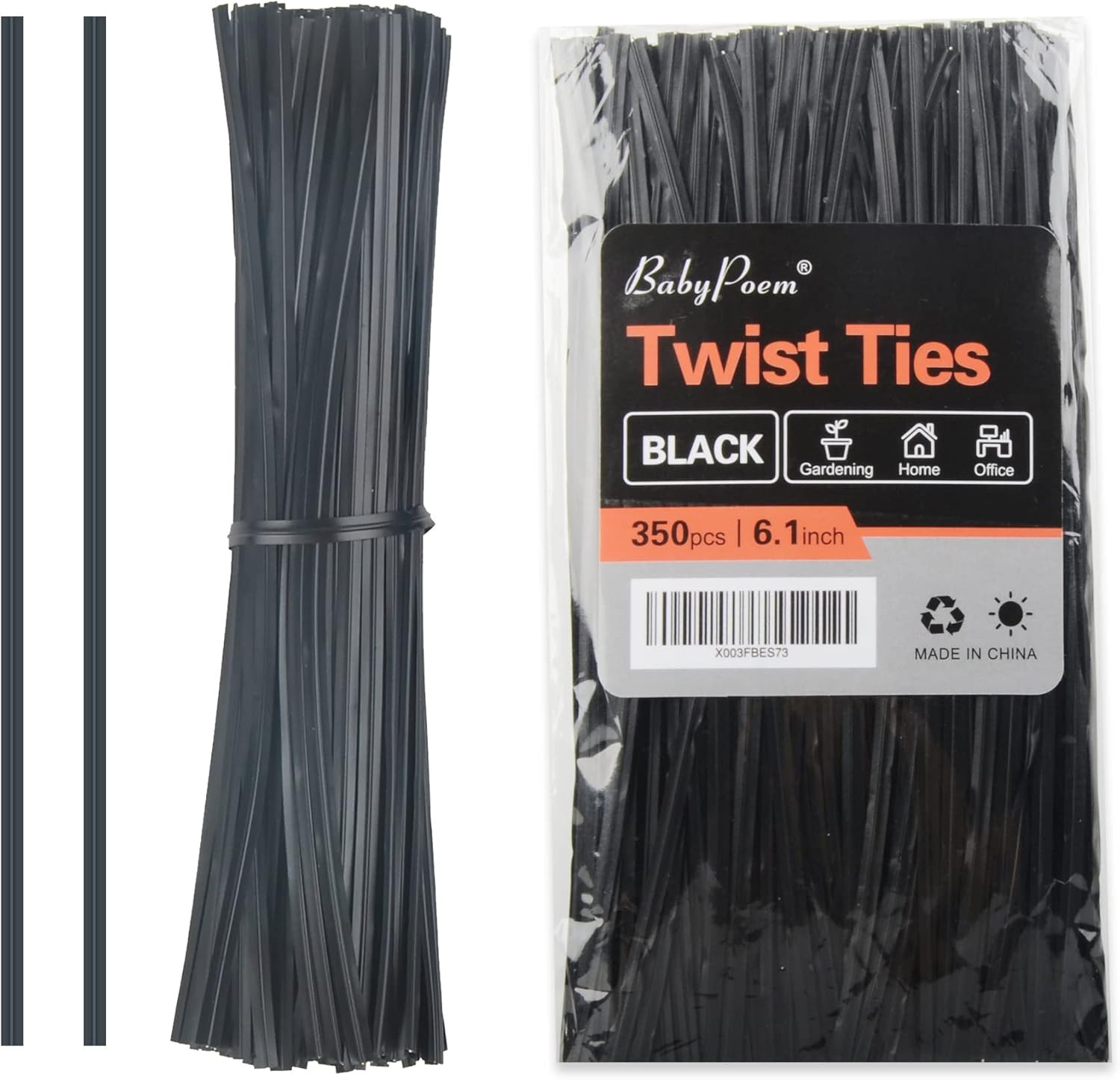 Twist Ties 350 PCS 6.1 Inches Bread Ties Black Reusable for Bags for Gard