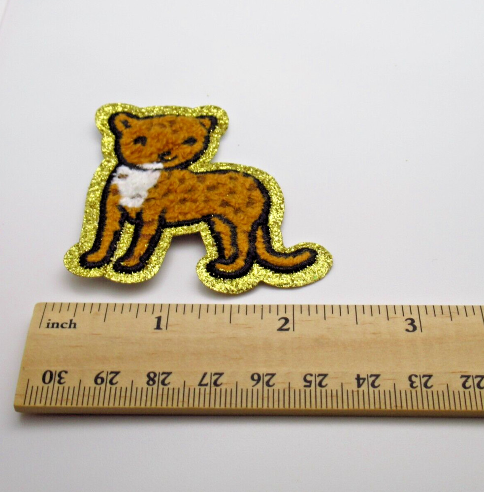 Leopard Patch Iron On Cat Embroidered Spots Gold Glitter Border