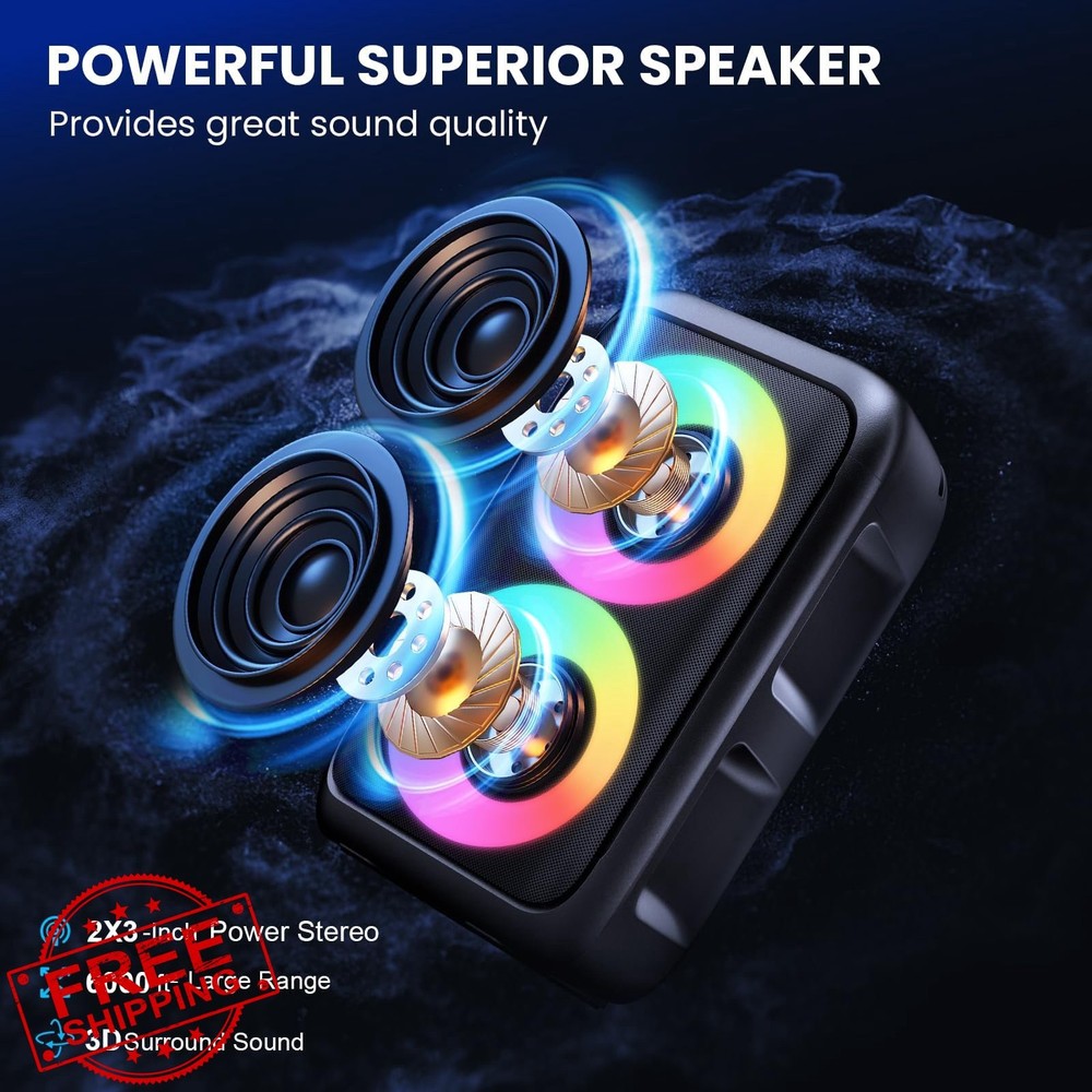 Bluetooth Speaker Karaoke 2 Mics Lights Portable Rechargeable