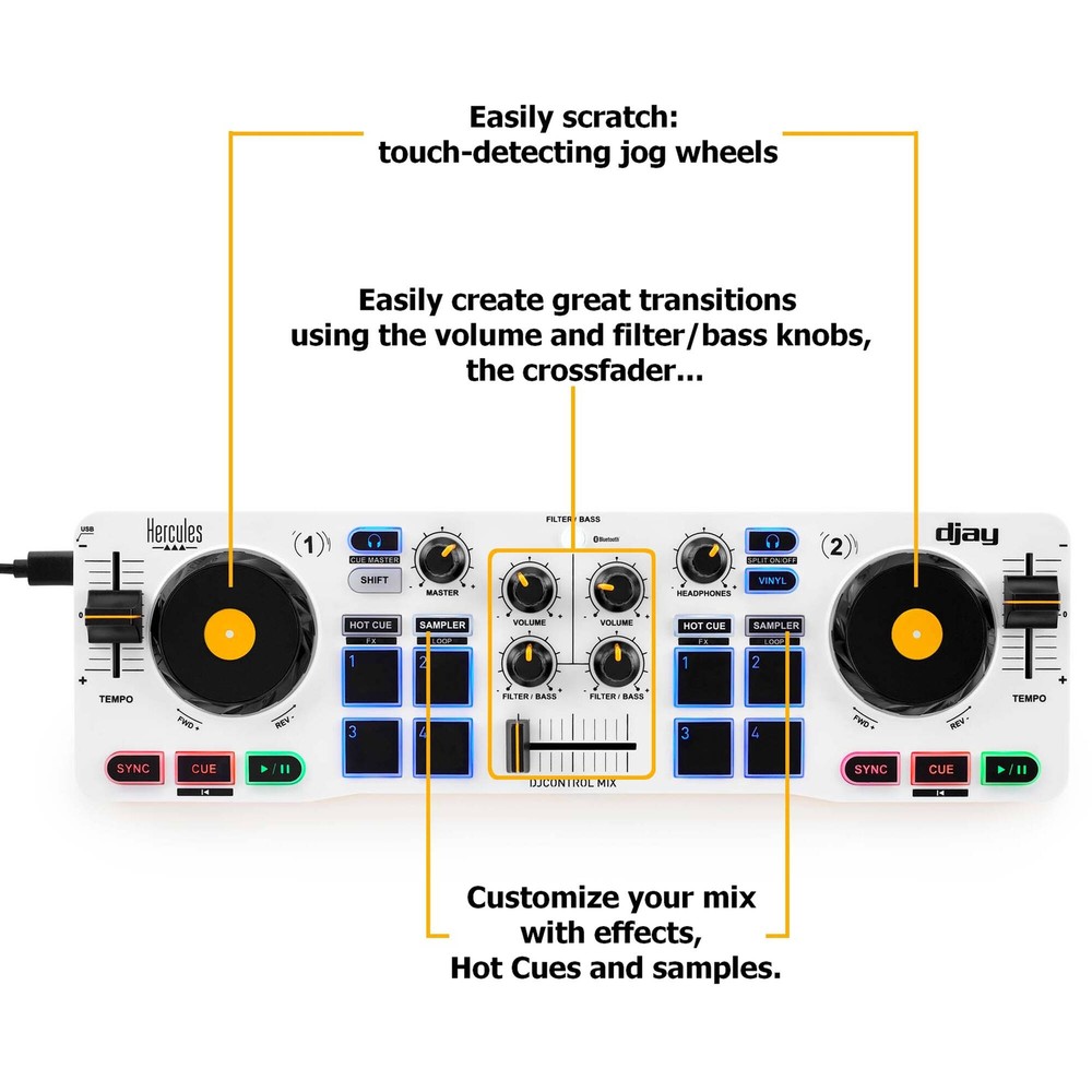 Hercules DJControl Mix DJ Software Controller with Two Jog Wheels, White