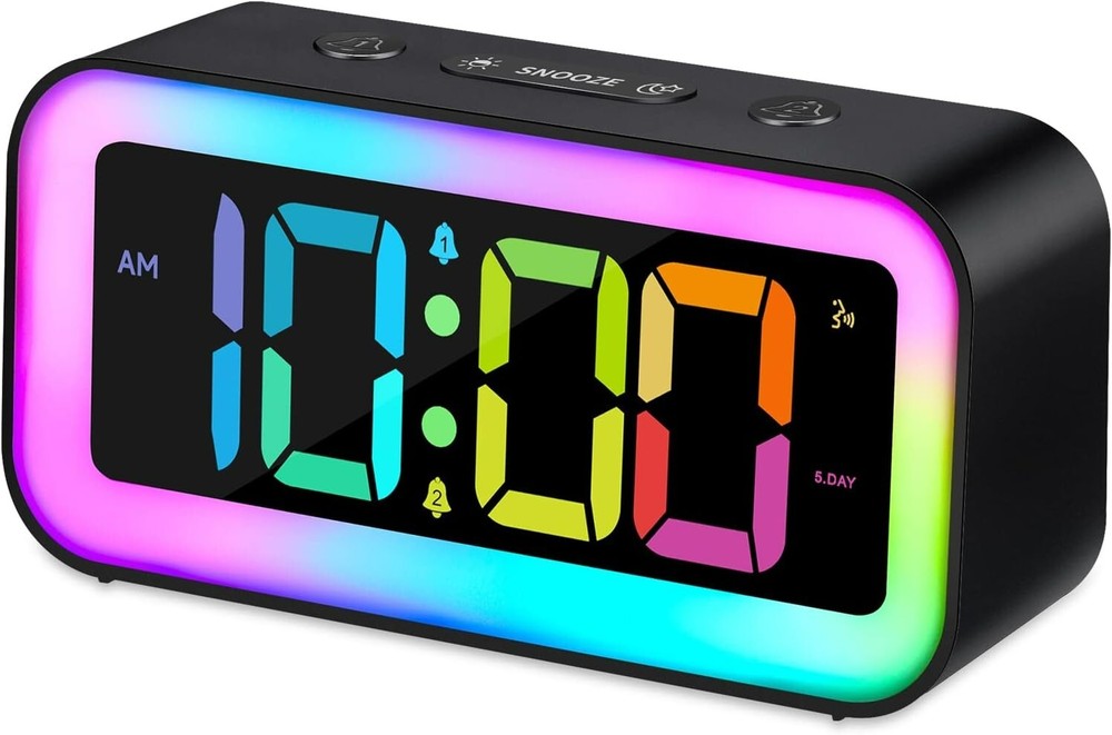 Compact USB Alarm Clock with Loud 95 dB Alarm & Adjustable RGB Display – Black