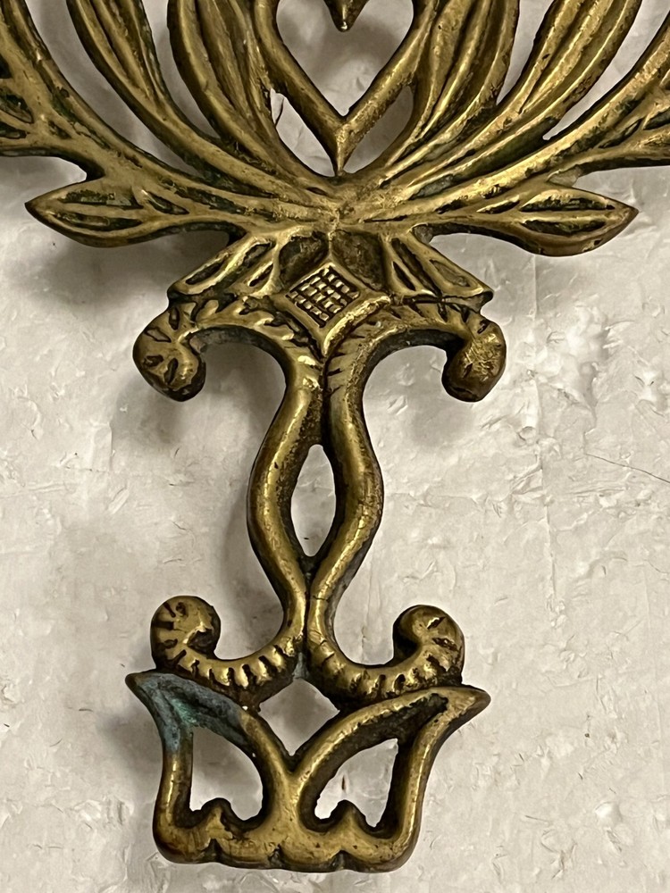 Vtg Brass Patriotic American Eagle Wreath Heart Trivet Hot Plate Wall Hanger USA