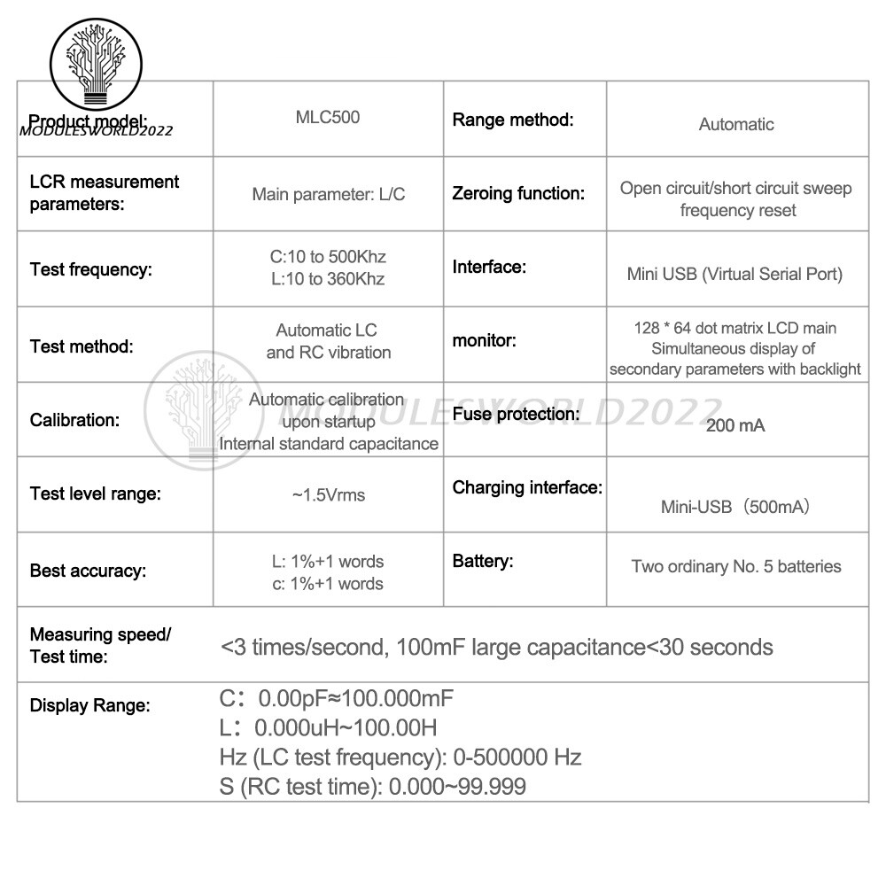 MLC500 Auto Range LCR Capacitance Inductance Meter Digital Capacitance Tester