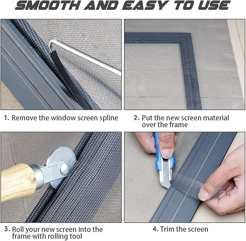 59" x 200" Pet Proof Window Screen Roll Replacement Thicken Charcoal Screen Mesh