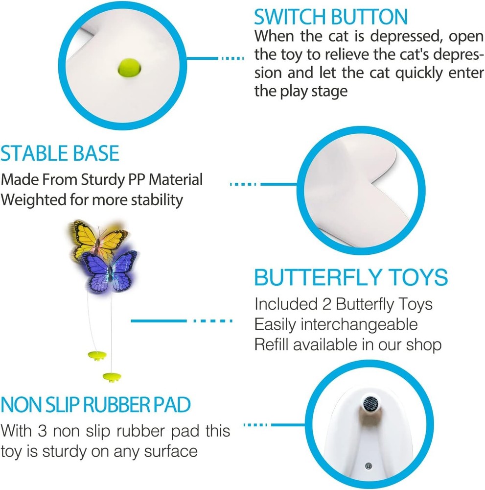 All for Paws Cat Toys Interactive Butterfly Flutter Bug Automatic White