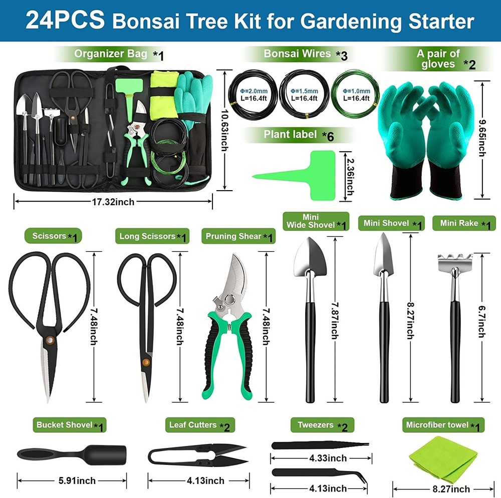 Bonsai Tools Kit- 24 PCS Tree Kit for Beginners, black