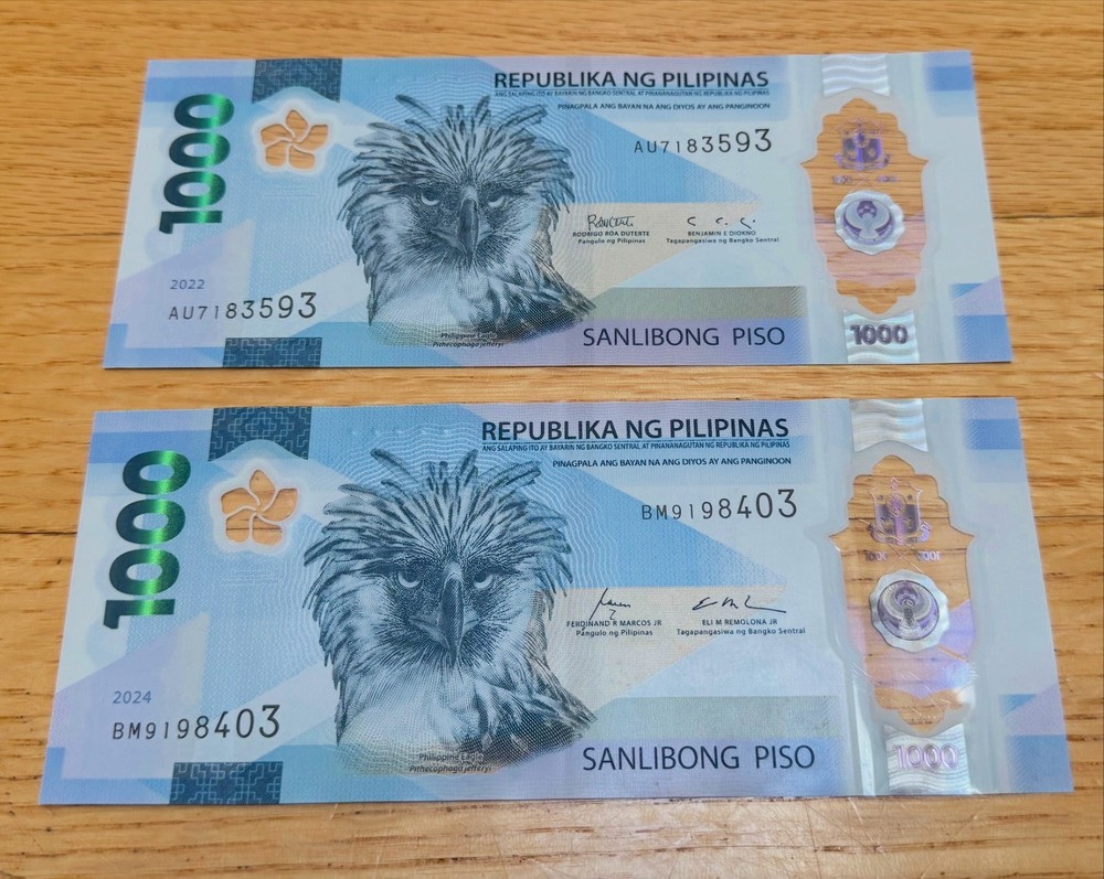 2 x Philippines 1000 piso notes, dated 2022 and 2024 in crisp uncirculated