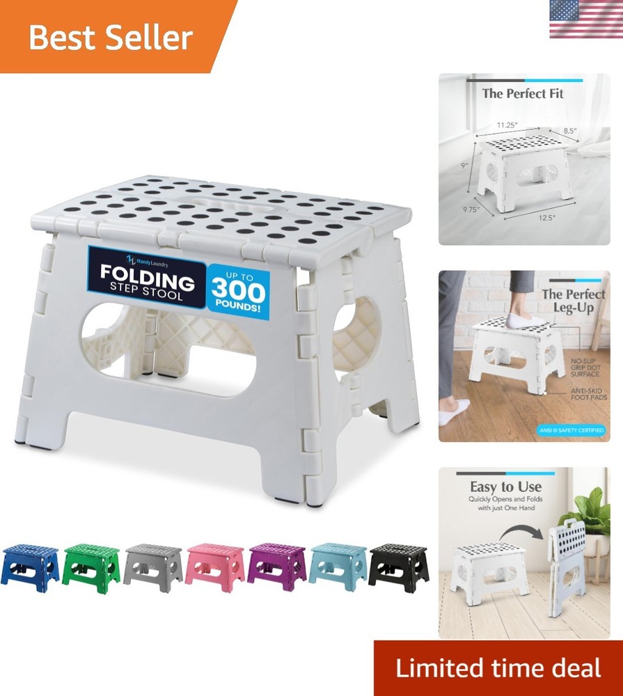 Versatile Lightweight Step Stool - 9-Inch Folding Stool for Kitchen & Bathroom