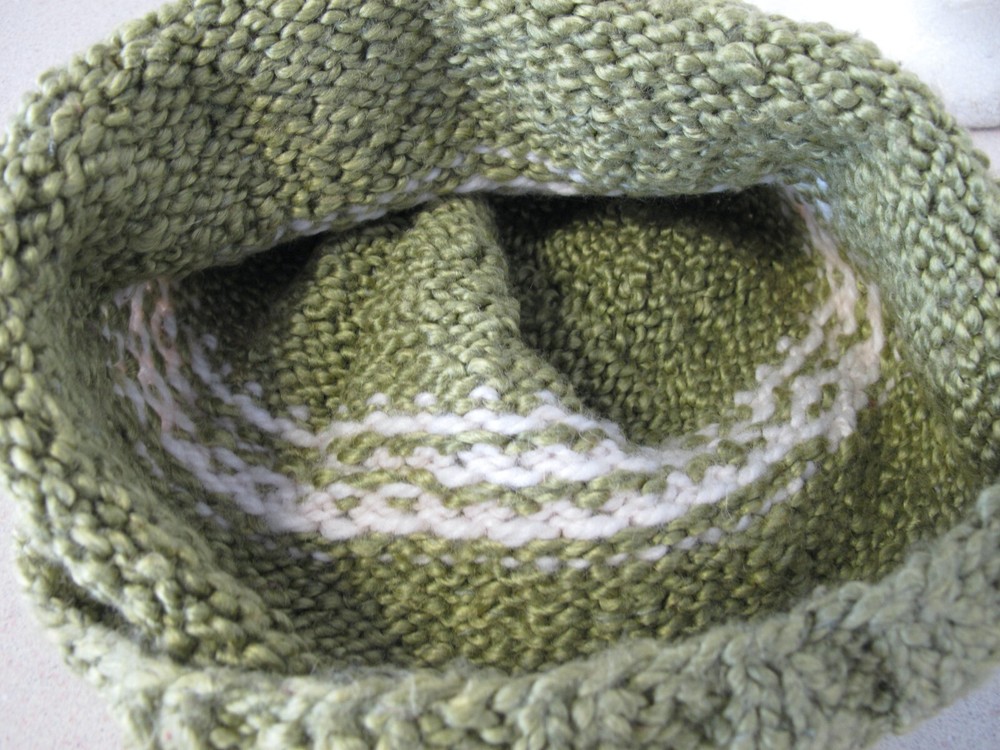 Large size Handmade hand knitted hat Green and White