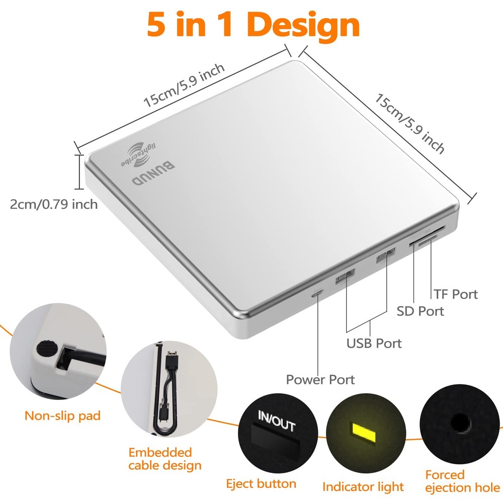 External CD DVD Drive LightScribe CD/DVD +/-RW Burner Player Writer Silver