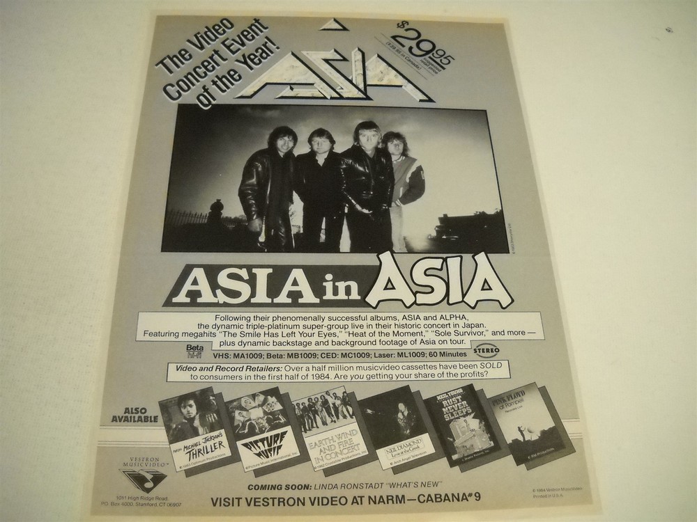 ASIA the band In Asia the Video Event Of The Year original 1984 Promo Display Ad