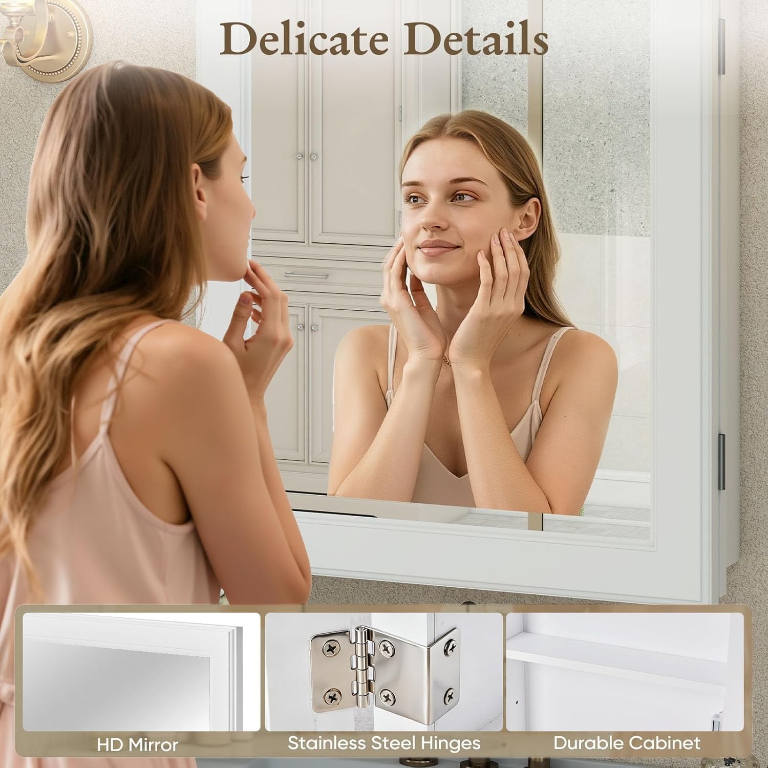 Bathroom Mirror with Storage,Medicine Cabinet with Adjustable Shelf Wall Mounted