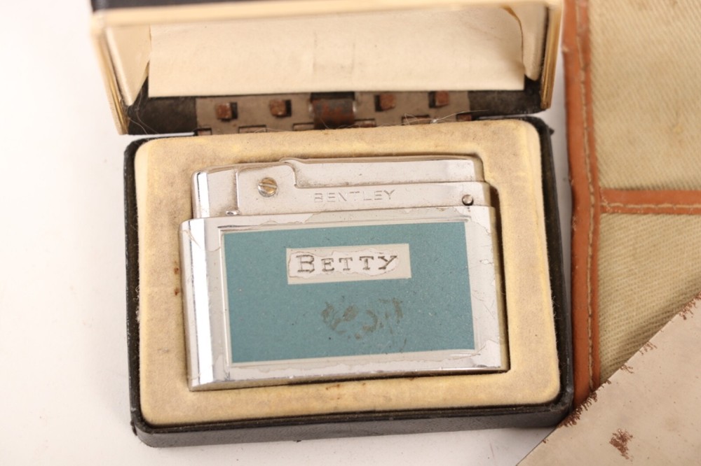 LG444 WWII Era Shaving Mirror and Bentley Butane Lighter