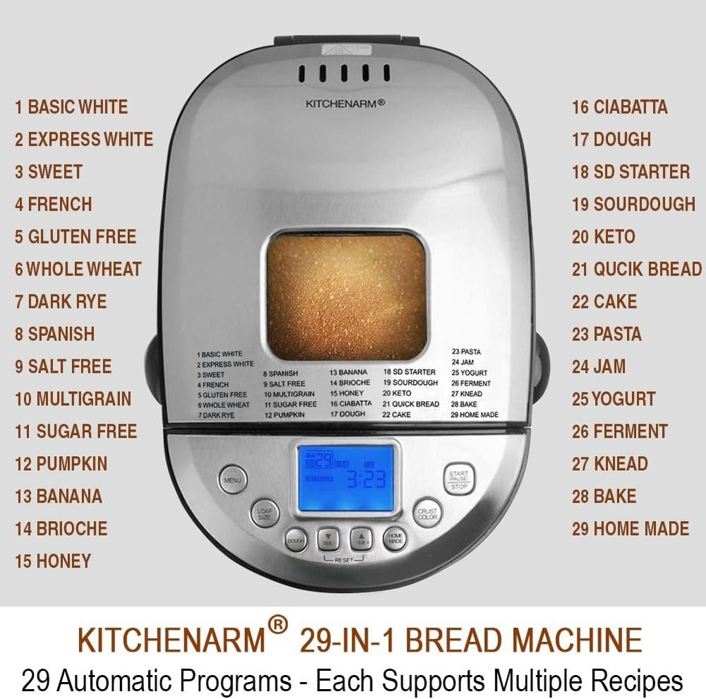 29-in-1 smart bread maker with gluten-free bread function.