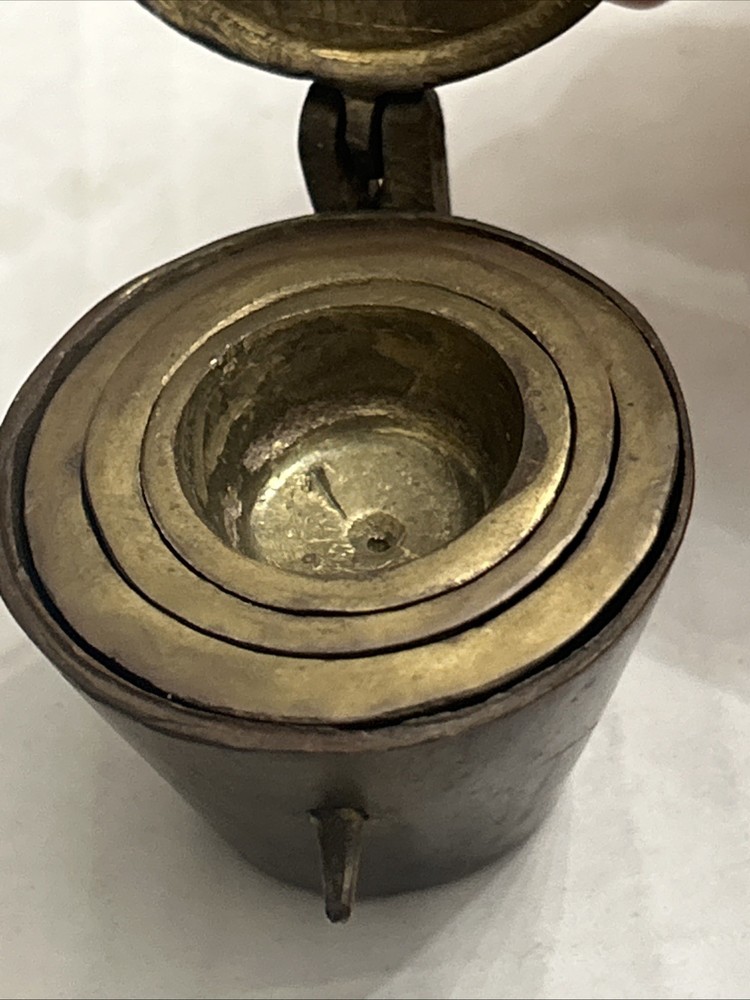 Antique 18th Century Solid Thick Brass Lidded Case And Nested Weigth Set 4 Piece