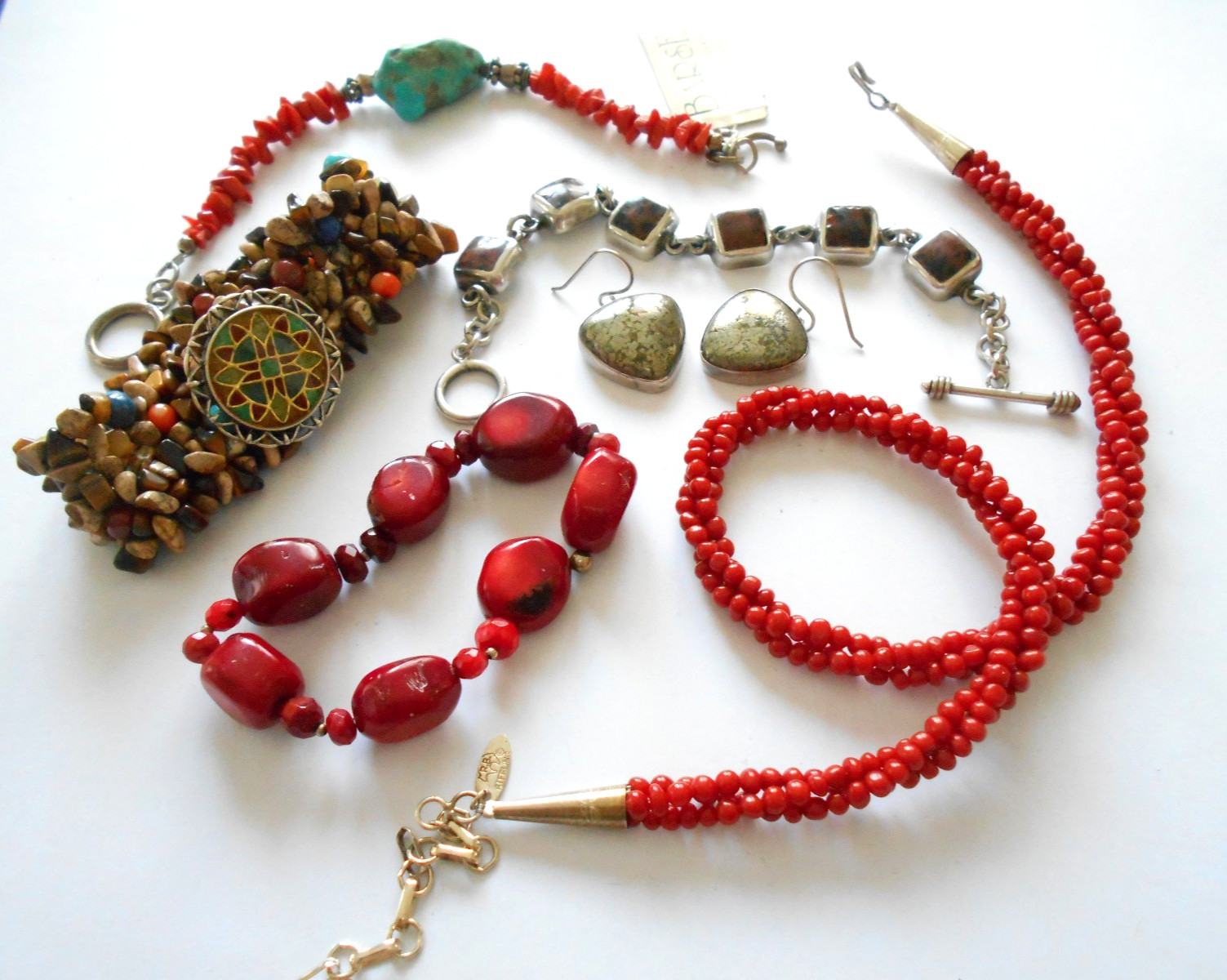 Lot of 6 Pieces Sterling Turquoise, Coral, More Jewelry   Lot #7  176 Grams