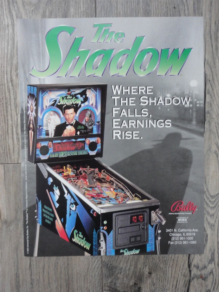 The Shadow Pinball Machine Flyer Original Brochure