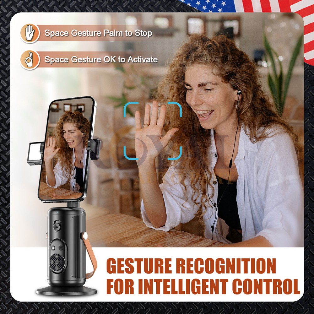 Bluetooth Remote Control Selfiestick Adjustable Angles AI Face & Body Detection