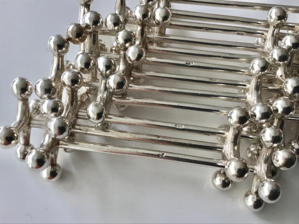 Antique Rare Dutch silver knife rest 12/PS “ Boules” Pattern