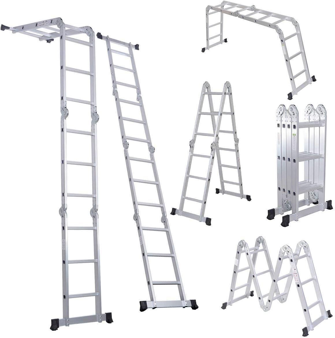 7 in 1 Folding Step Ladder 12.5ft Multi Purpose Aluminum Extension Ladder