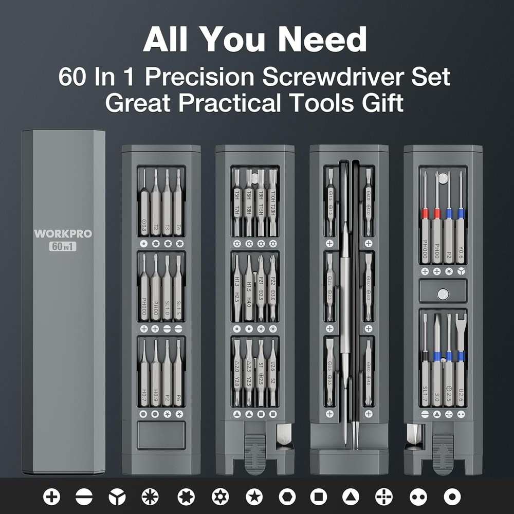 WORKPRO 60-in-1 Precision Screwdriver Set 360°Spin Magnetic Screwdriver Bit Sets