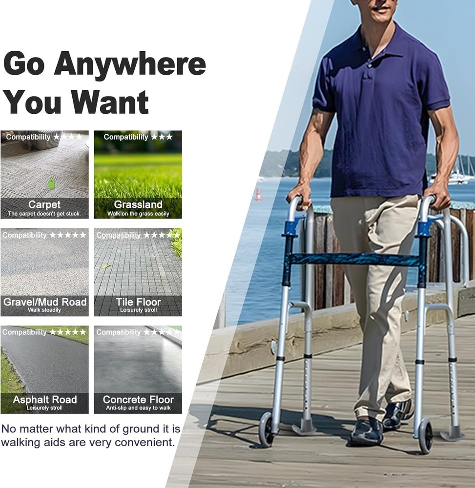 Replacement Glide Caps for Folding Walkers - Durable Rubber 2-Pack for Seniors