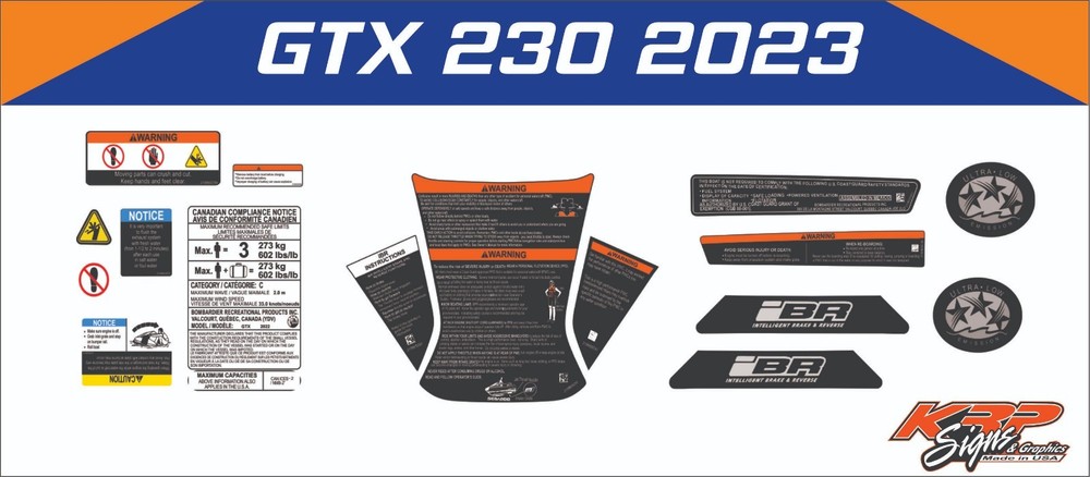 SEADOO GTX 230 2023 Graphics / Decal / Sticker Kit CUSTOM WARNING DECALS ONLY