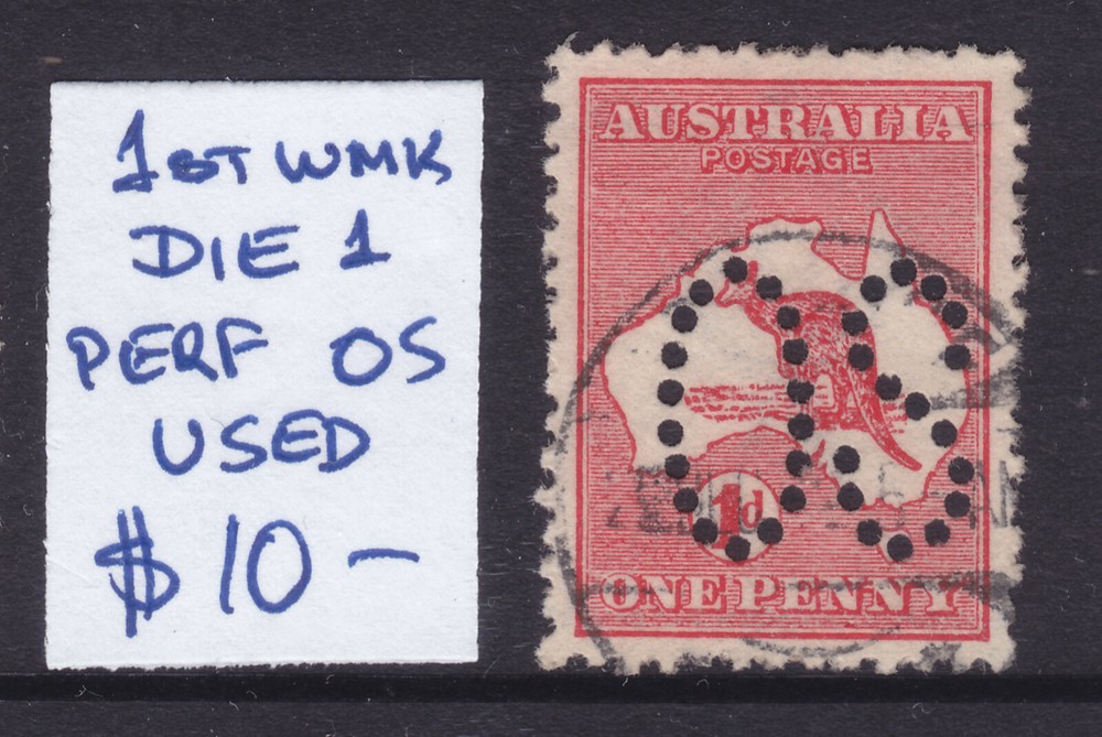 KANGAROO:  1d RED  1ST WMK PERF LARGE OS  USED.