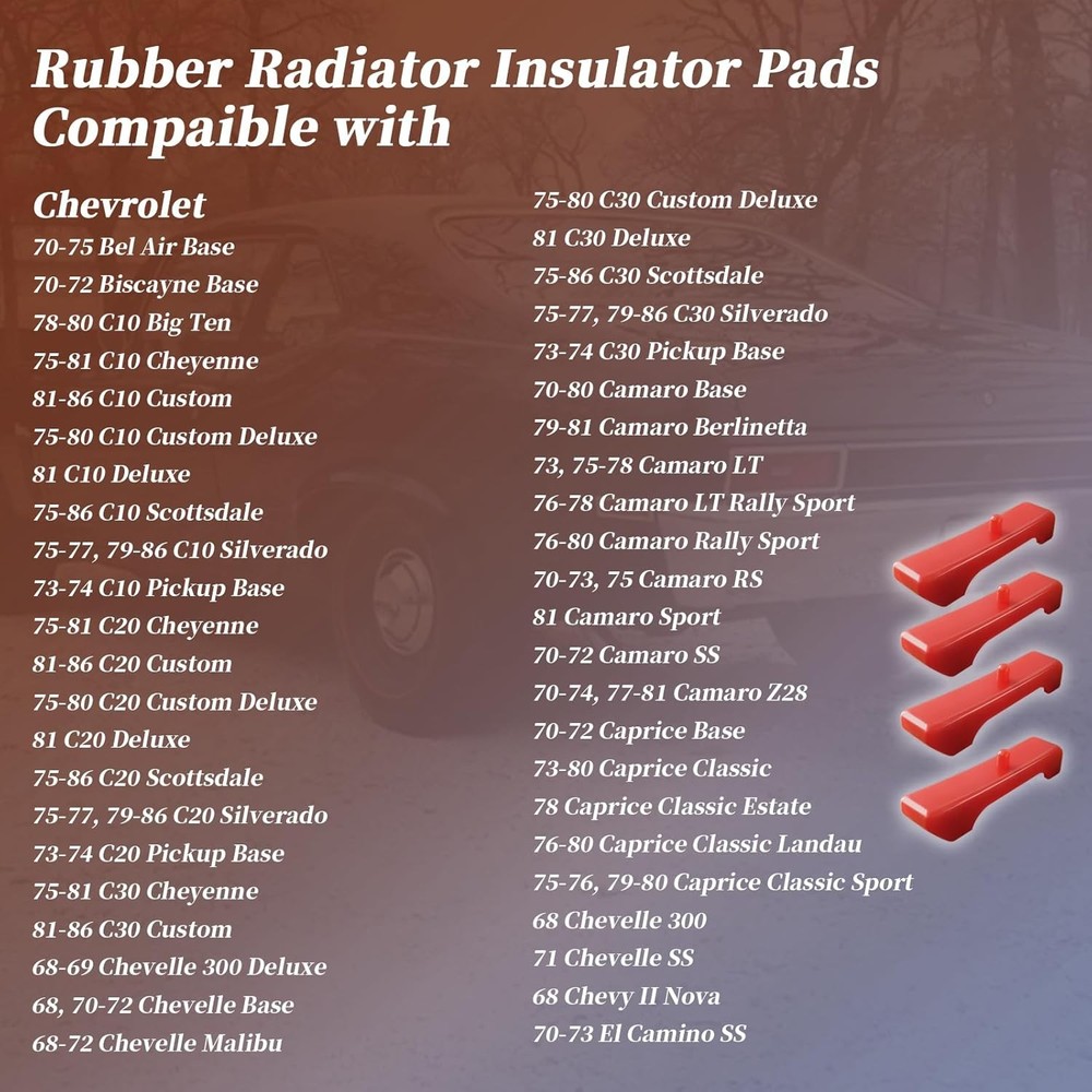 Chevy Radiator Support Cushion Red 4 Sets