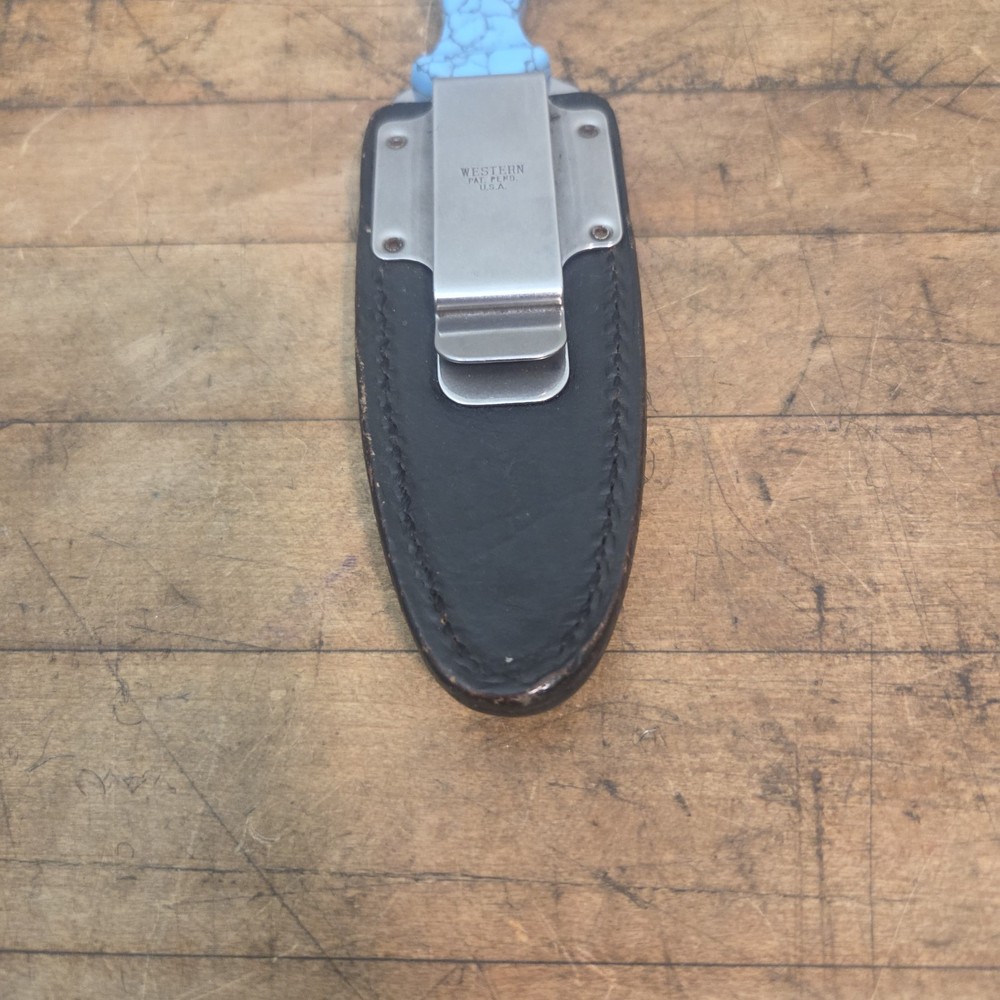 Western W77 Stabilized Turquoise Fixed Blade Boot Knife w/sheath