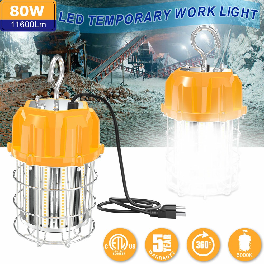 80W LED Temporary Hanging Work Light Portable Construction Jobsite Light 5000K
