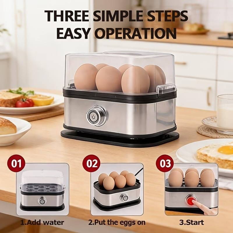 Fast Egg Cooker for 6 Eggs: Poach, Boil & Omelet Maker with Auto Shut-Off