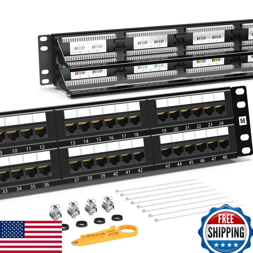 AMPCOM Premium Series CAT5/5e 48 Ports Patch Panel, Rack Mount - 2U, 19 inch, RJ